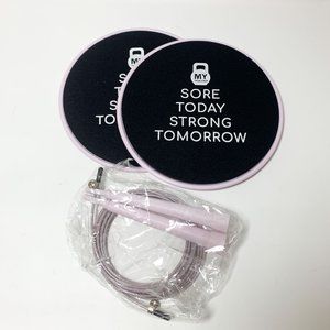 Workout set core sliders and jump rope pink purple